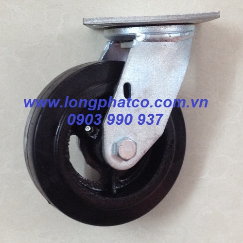 Bánh xe đẩy cao su lõi gang càng thép cố định